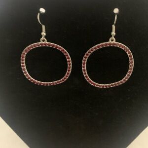 Fashionable Uneven Silver Plated Hoop Earrings with Garnet Rhinestones